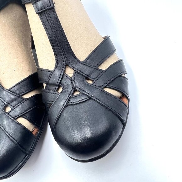 8N 8 NARROW WIDTH Cobb Hill Aubrey Black Leather T-Strap Block Heels Shoes - Picture 5 of 15